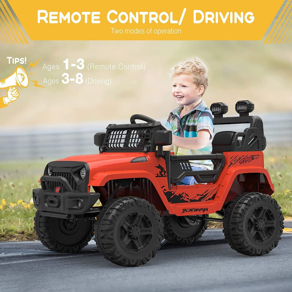 12V Electric Ride-On Car for Kids with Remote Control, LED Lights, and Bluetooth - 2 Speed Options