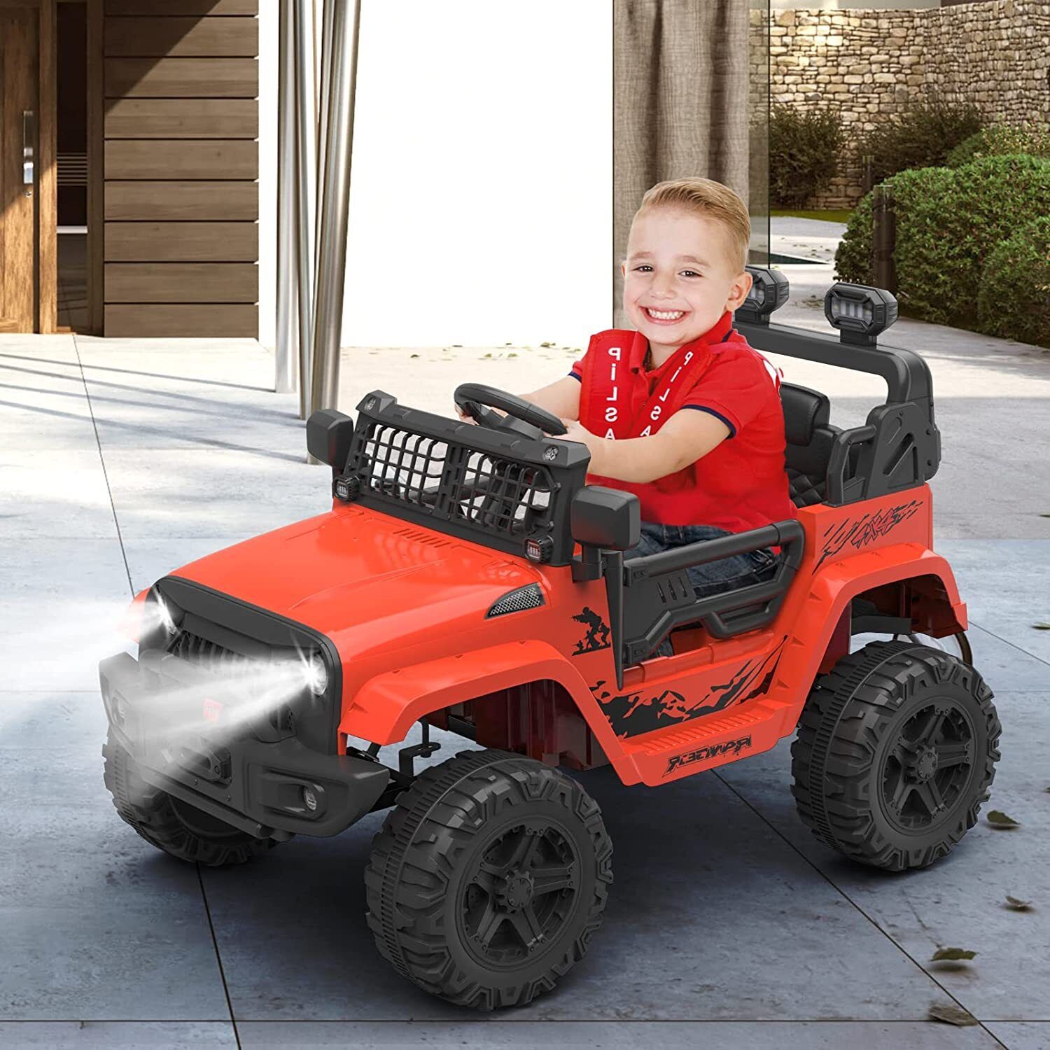 12V Electric Ride-On Car for Kids with Remote Control, LED Lights, and Bluetooth - 2 Speed Options