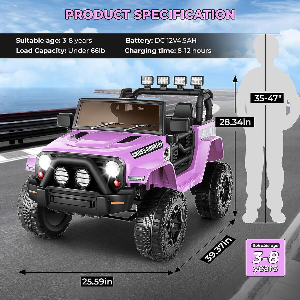 12V Electric Ride On Car for Kids with Spring Suspension & Remote Control