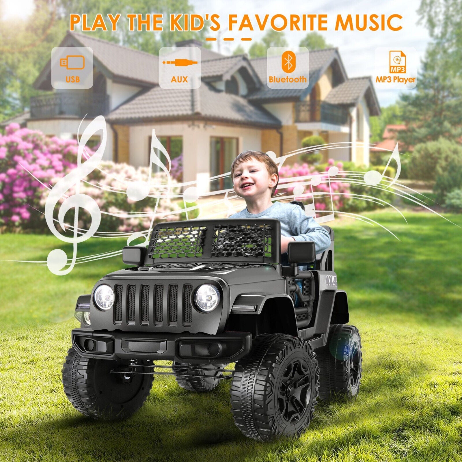 12V Electric Ride-On Car Trucks for Kids with Remote Control, MP3 & LED Lights