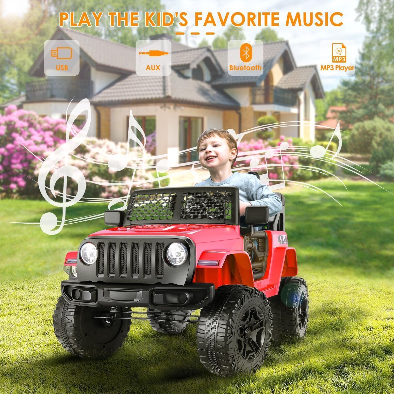 12V Electric Ride-On Car Trucks for Kids with Remote Control, MP3 & LED Lights