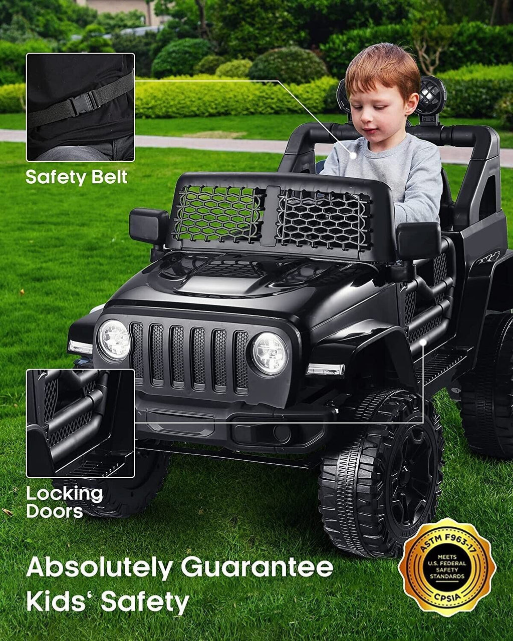 12V Electric Ride-On Car with MP3, Lights, and Remote Control - Black