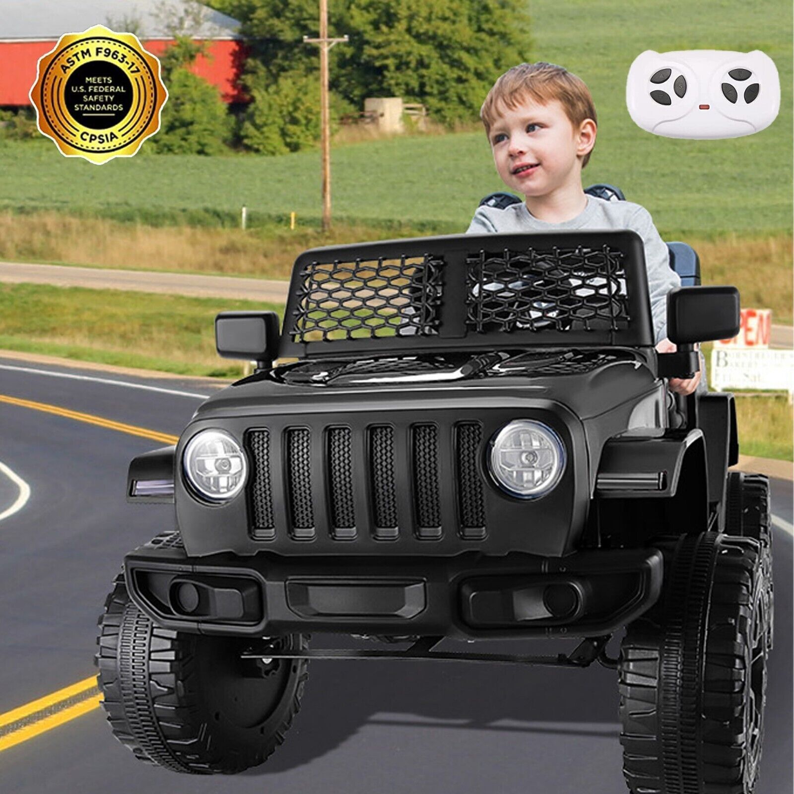 12V Electric Ride-On Car with MP3, Lights, and Remote Control - Black