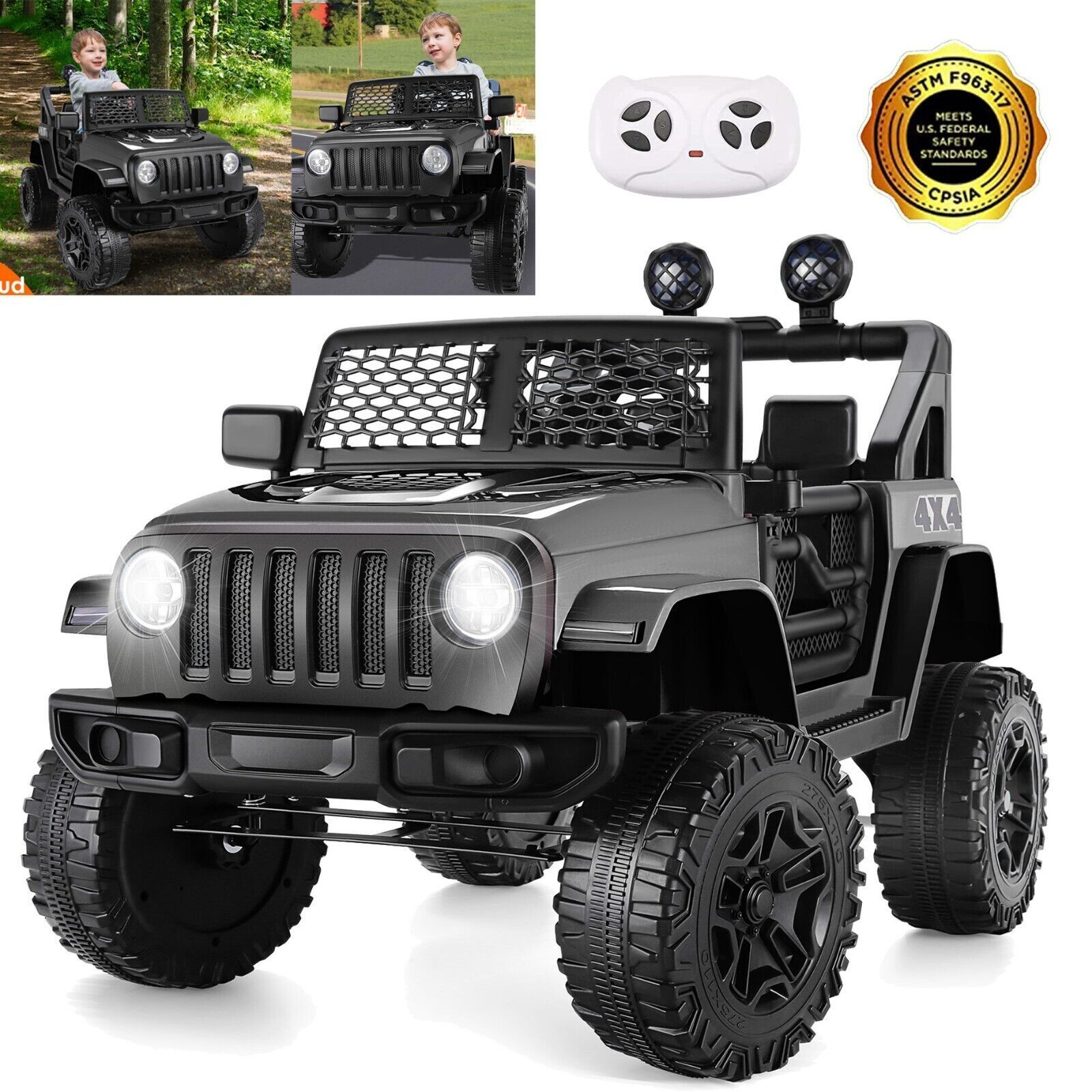 12V Electric Ride-On Car with MP3, Lights, and Remote Control - Black