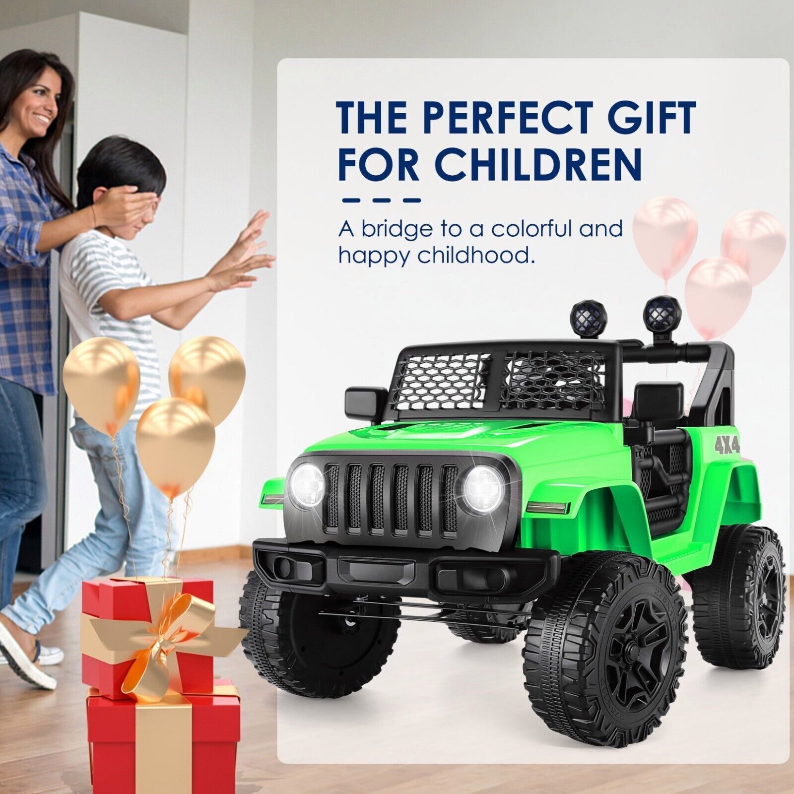 12V Electric Ride On Cars for Kids with Remote Control, MP3 Player, LED Lights, and USB