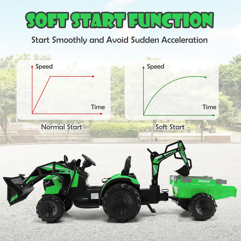 12V Electric Ride-On Excavator Bulldozer with Trailer for Kids - Remote Control Included