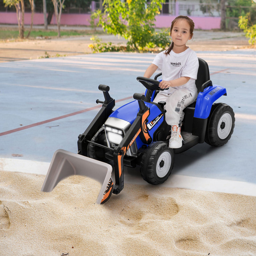 12V Electric Ride-On Excavator Digger Tractor with RC Control and Digging Bucket - Blue
