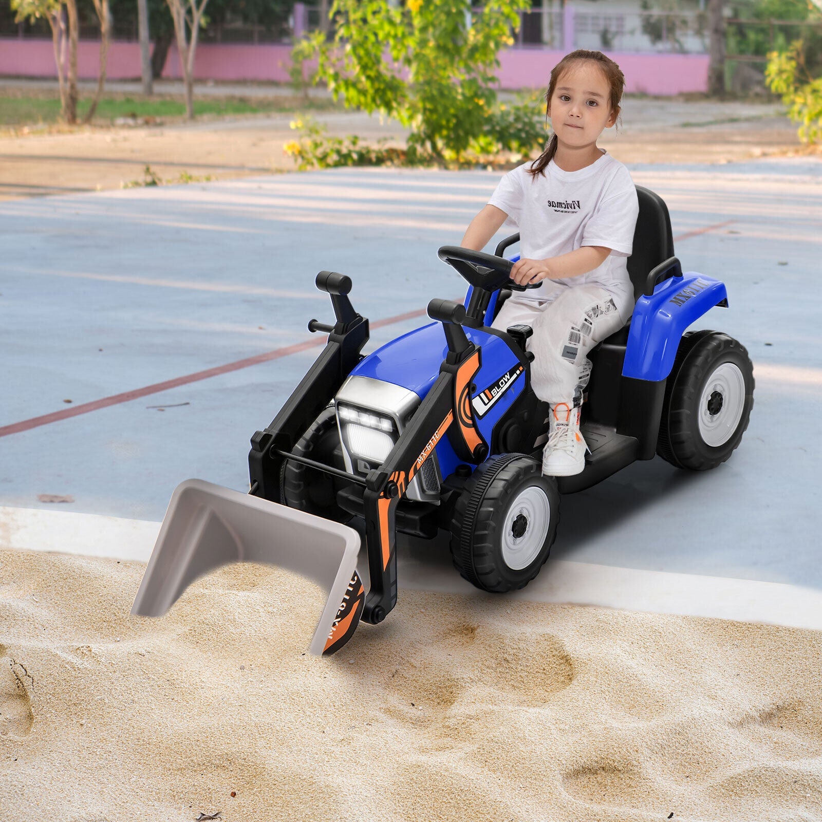12V Electric Ride-On Excavator Digger Tractor with RC Control and Digging Bucket - Blue