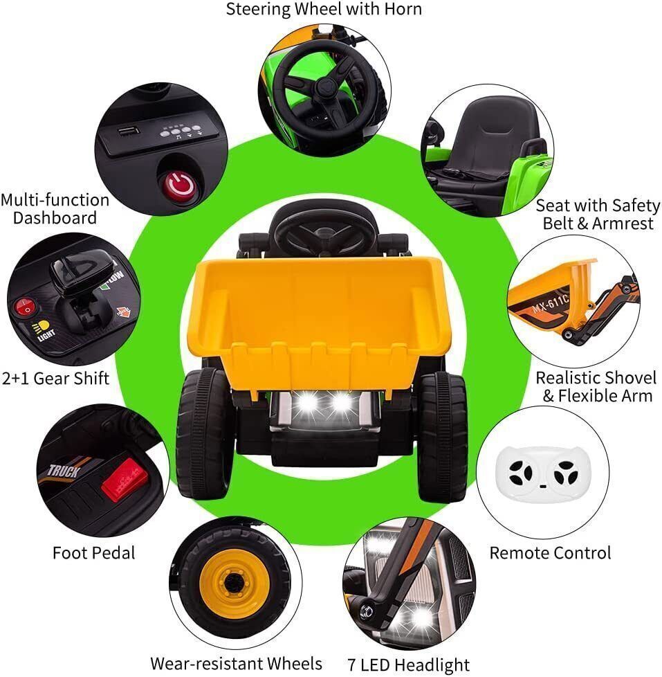 12V Electric Ride-On Excavator for Kids with Bluetooth and 3 Speeds