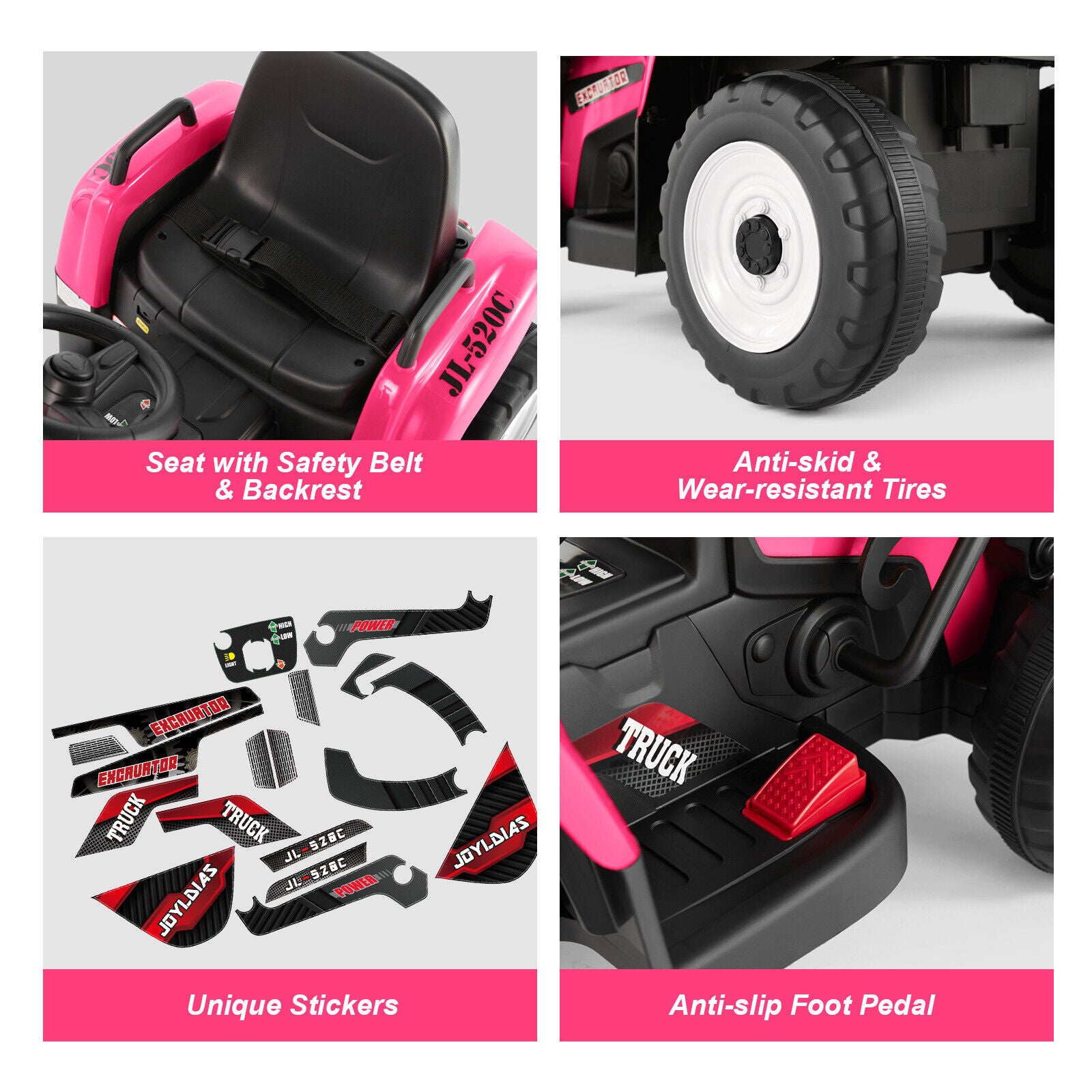 12V Electric Ride On Excavator Digger with Bluetooth Music and Remote Control - 3 Speeds and Light Effects Included