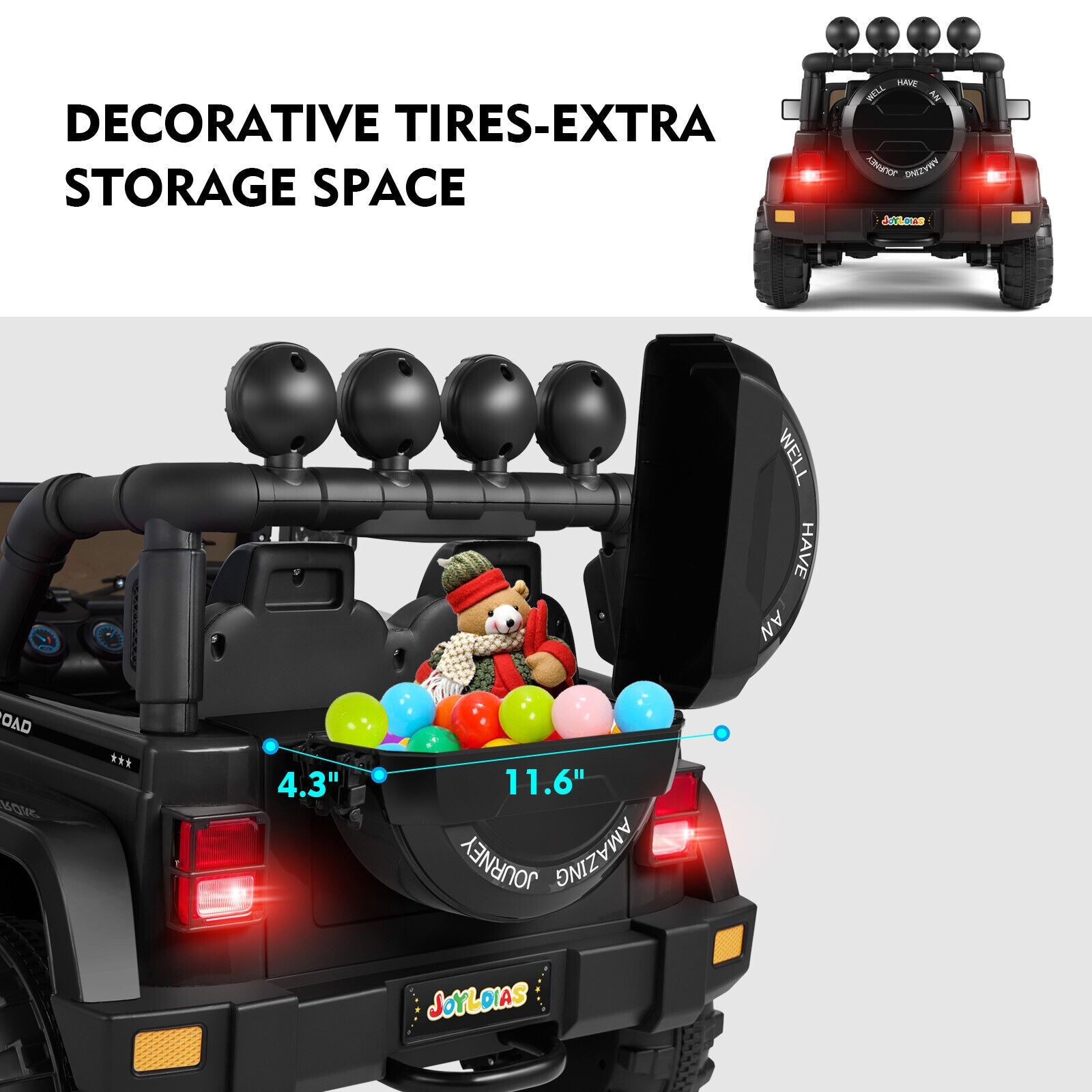 12V Electric Ride-On Jeep for Kids with LED Lights, Music, and Bluetooth Remote Control