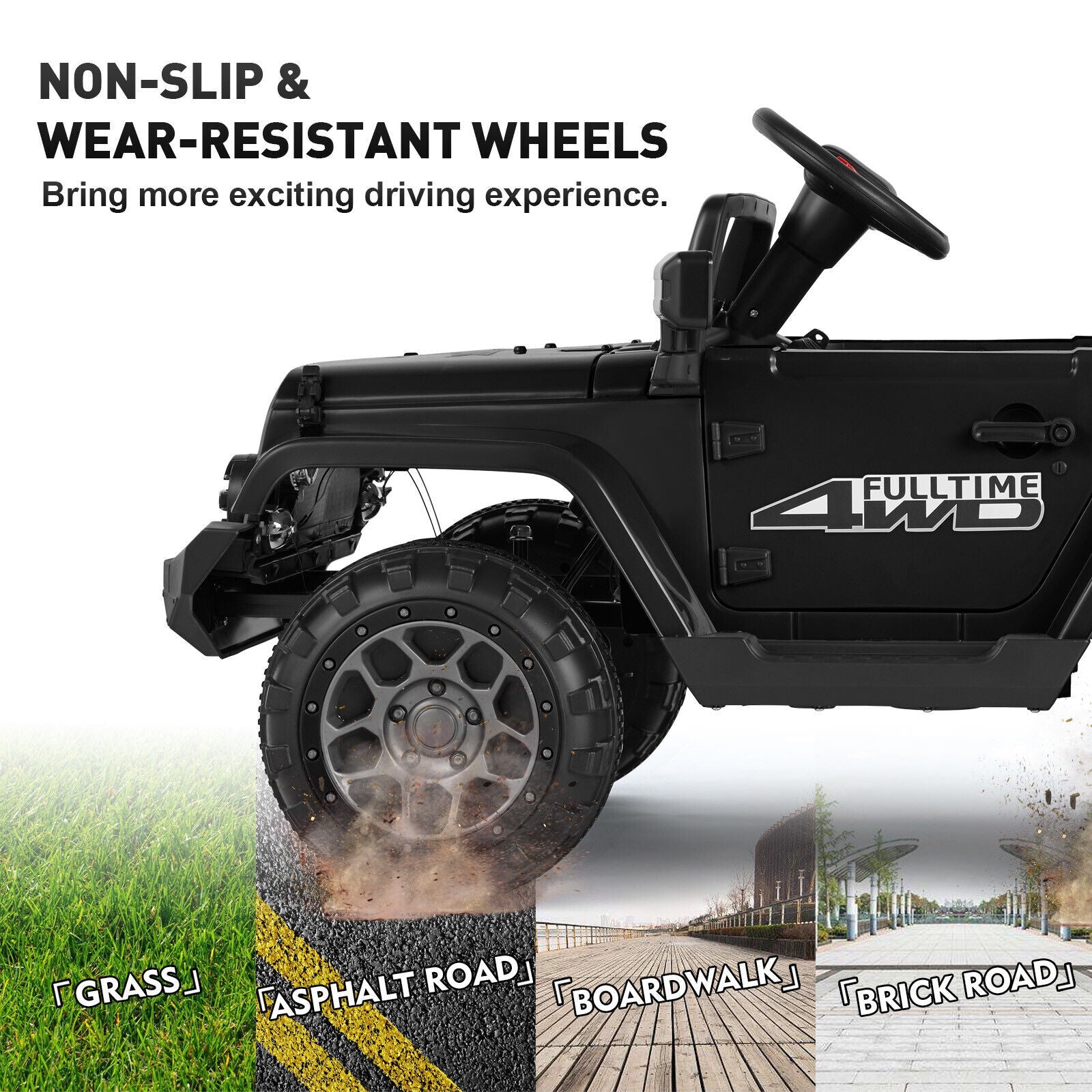 12V Electric Ride-On Jeep for Kids with LED Lights, Music, and Bluetooth Remote Control