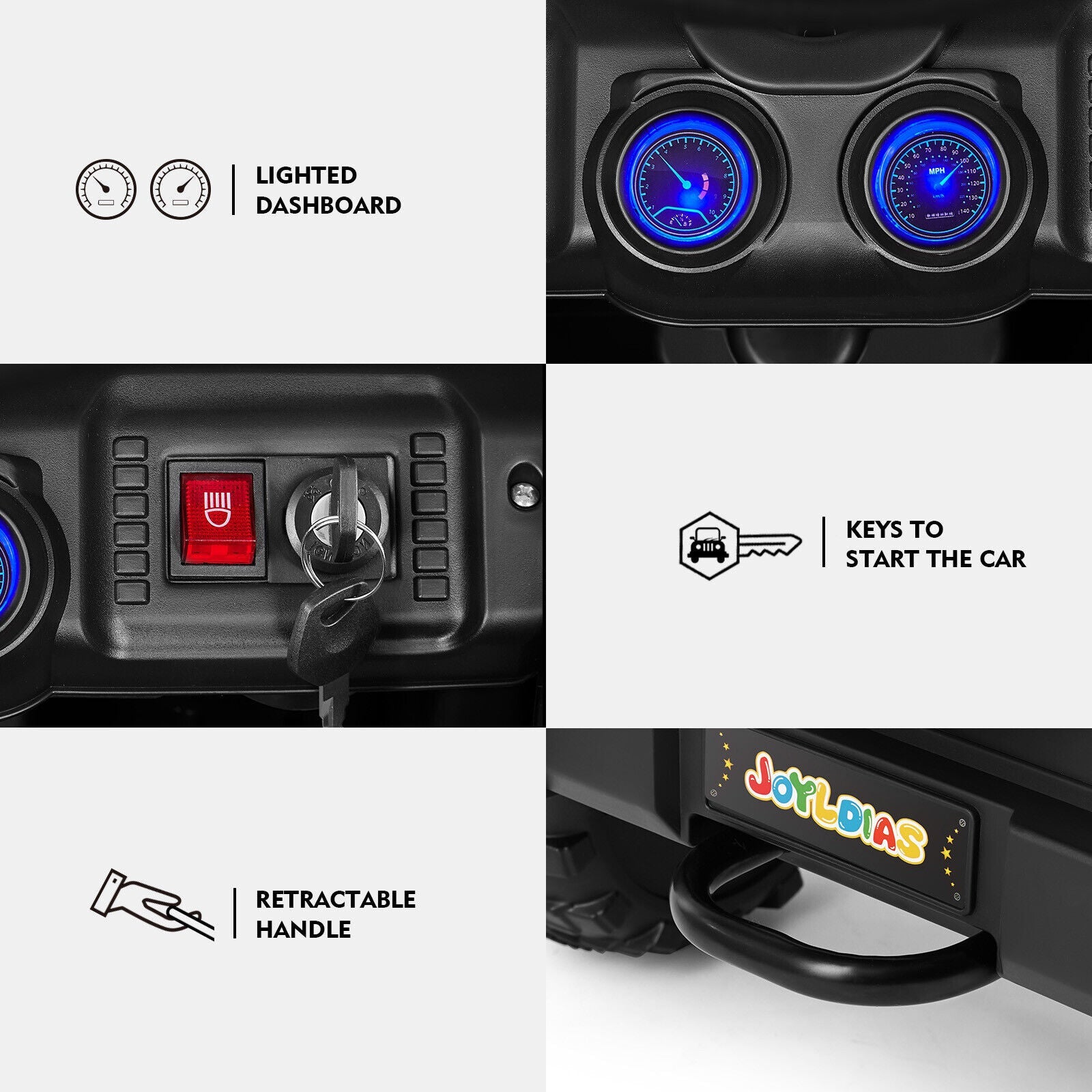 12V Electric Ride-On Jeep for Kids with LED Lights, Music, and Bluetooth Remote Control