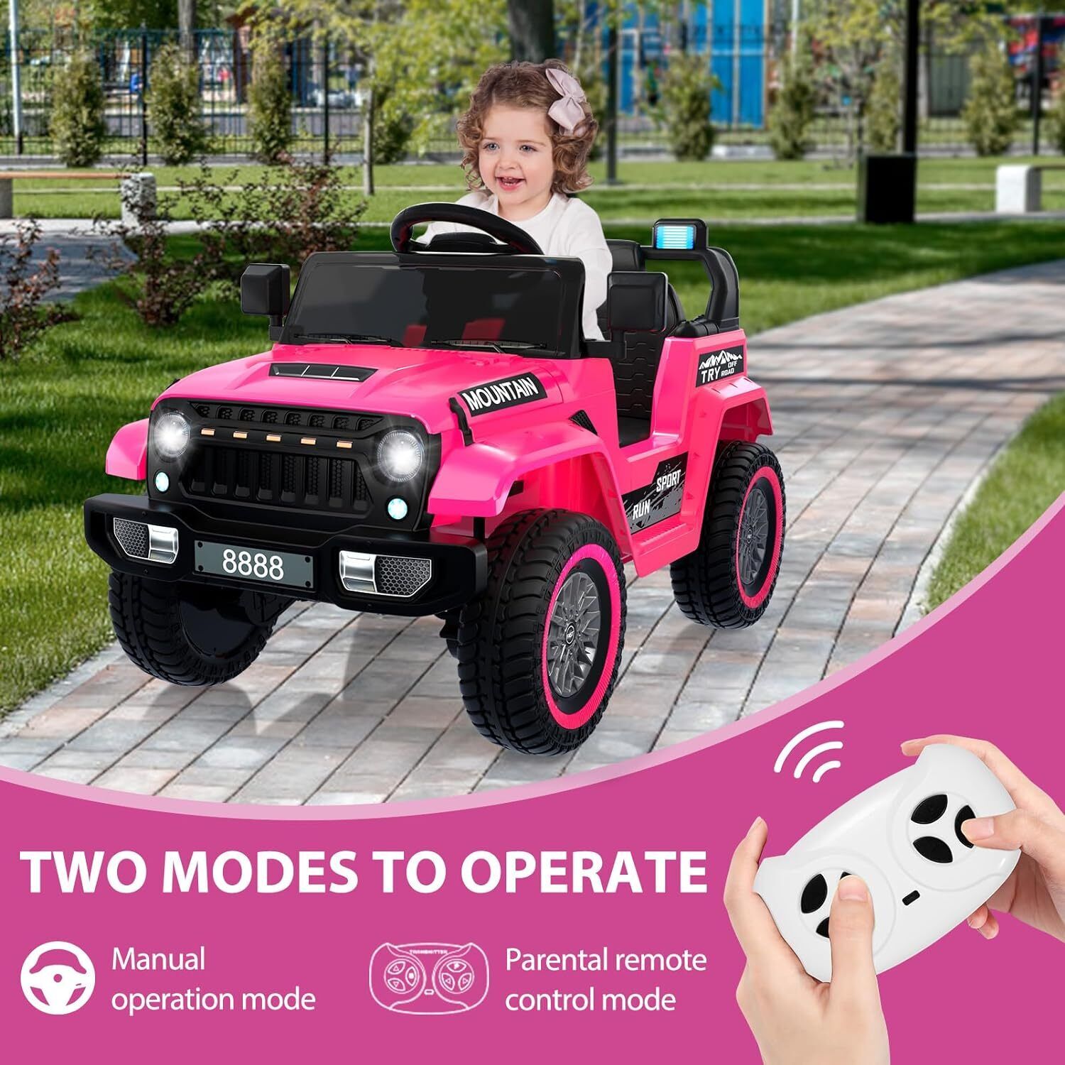 12V Electric Ride On Jeep Toy Car for Kids with Remote Control, Music, and LED Lights - 3 Speed Options