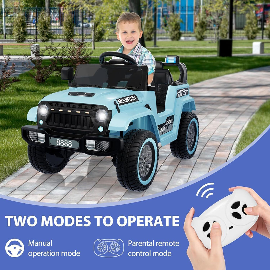 12V Electric Ride On Jeep Toy Car for Kids with Remote Control, Music, and LED Lights - 3 Speed Options