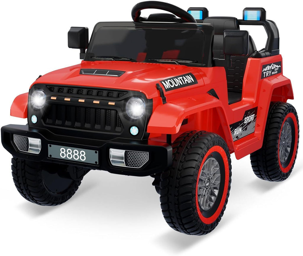 Red Electric 12V Battery Kids Ride On Jeep with Remote Control and Music - 3 Speed Options