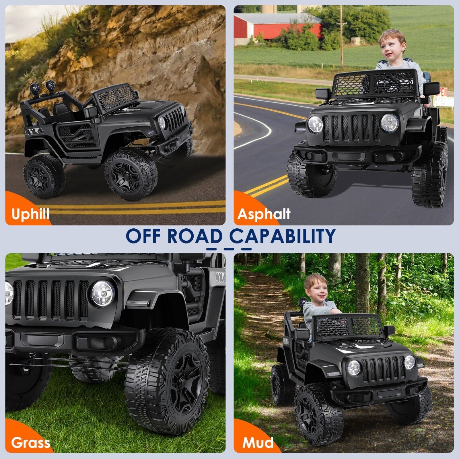 12V Electric Ride On Jeep Toy Car with USB, Bluetooth, and Remote Control for Kids