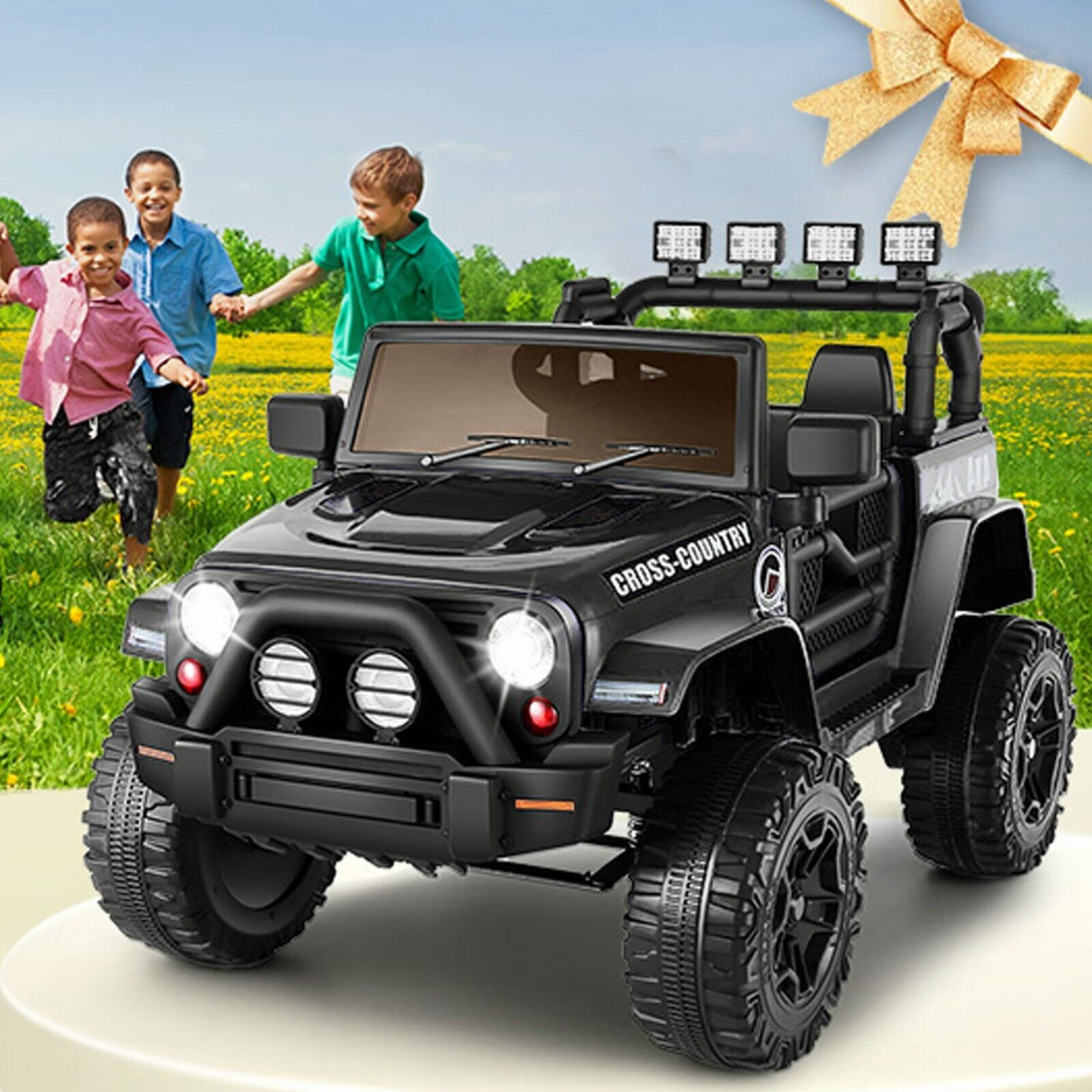 Remote Control Ride-On Car Truck for Kids with Lights, 3 Speeds, USB and MP3 Compatibility