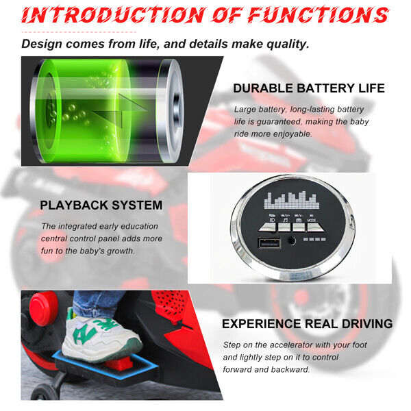 12V Electric Ride On Motorcycle for Kids with LED Lights