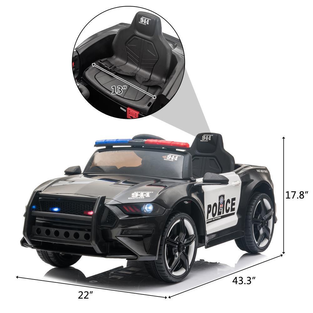 12V Electric Ride On Police Car for Kids with Remote Control - Black