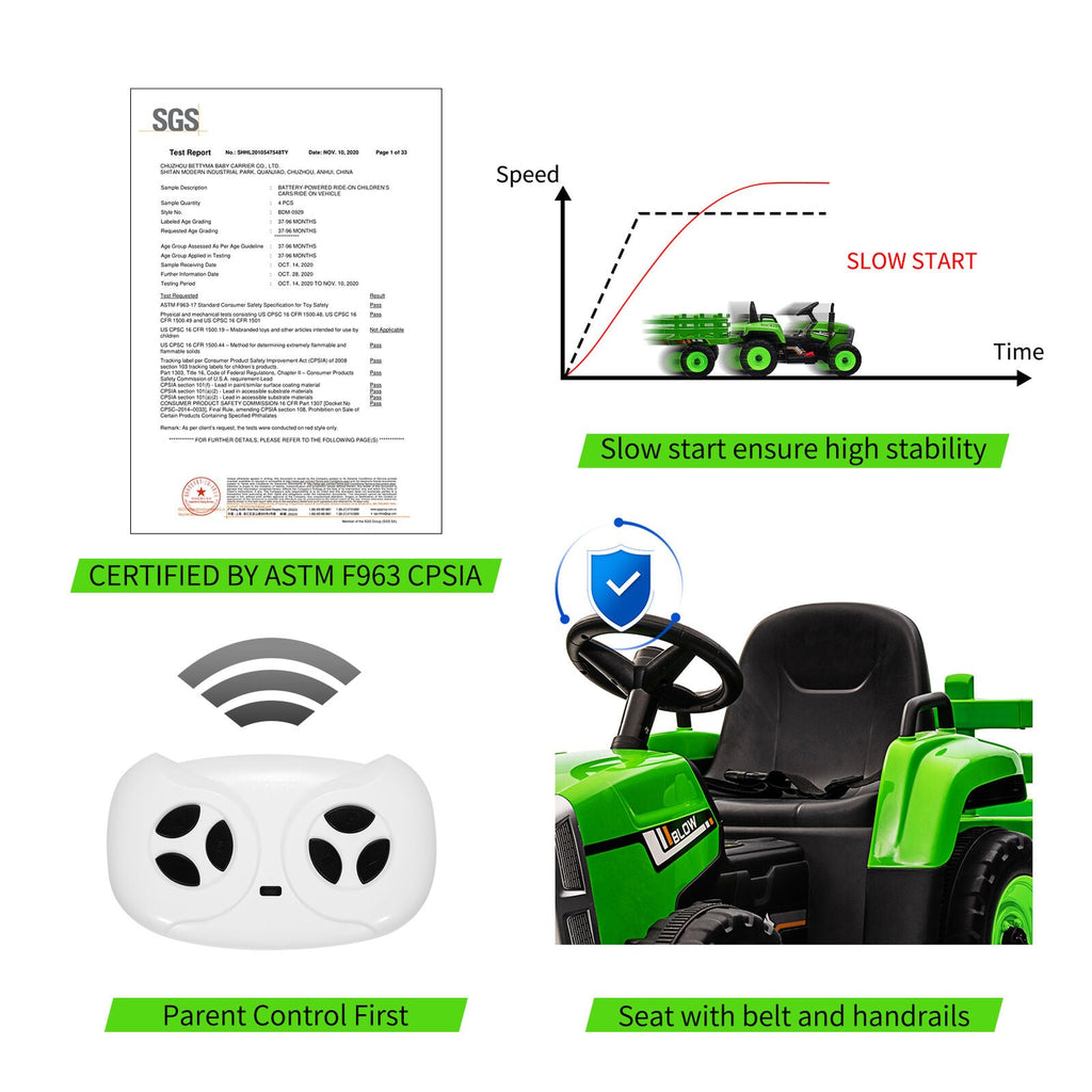 12V Electric Ride-On Tractor Car with Remote Control - Perfect Gift for Kids