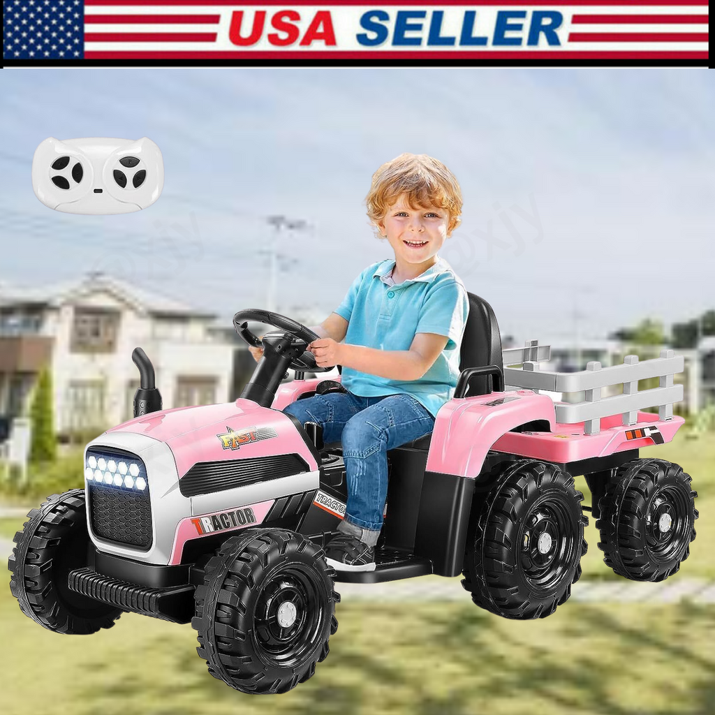 12V Electric Ride-On Tractor with Trailer for Kids by Hikole