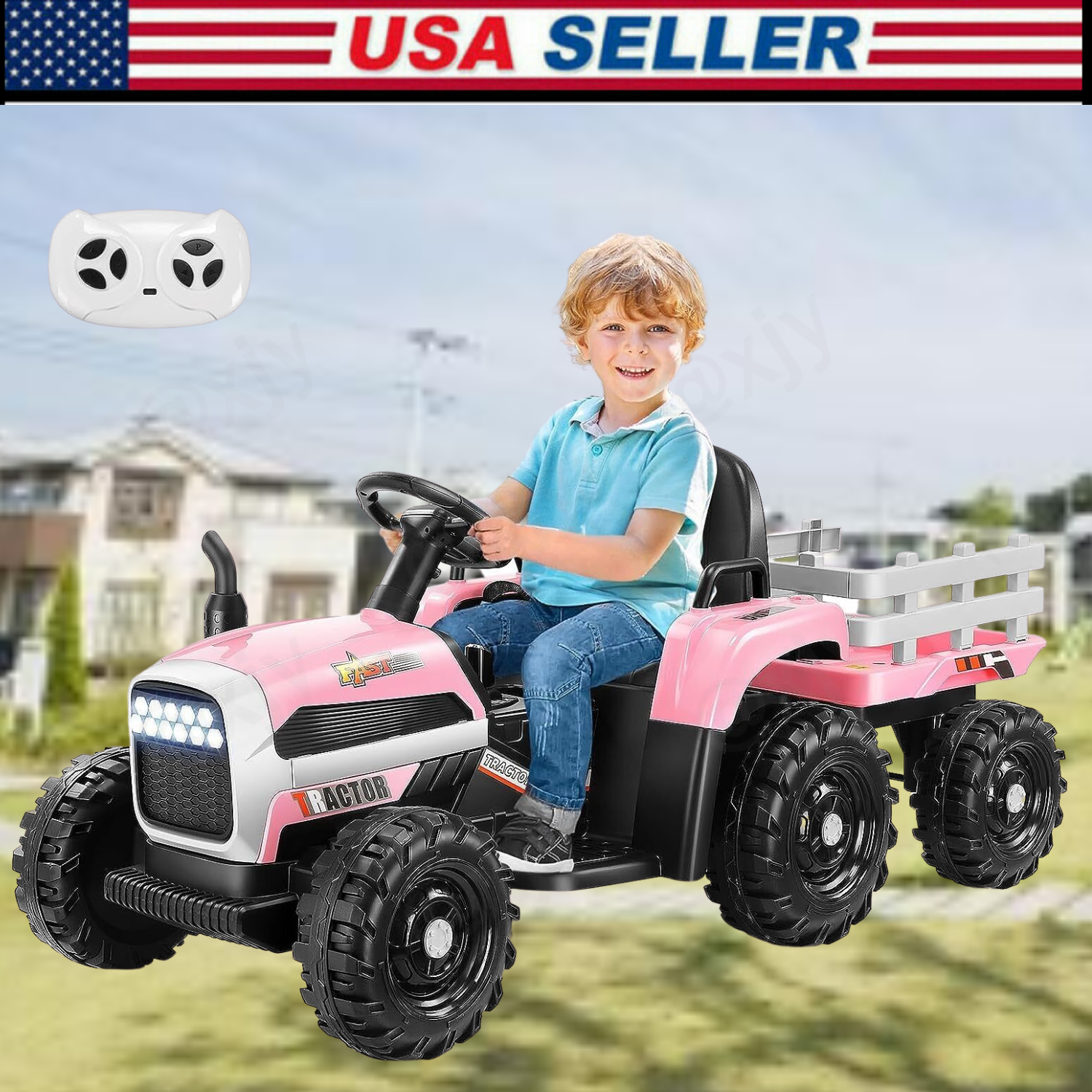 12V Electric Ride-On Tractor with Trailer for Kids by Hikole