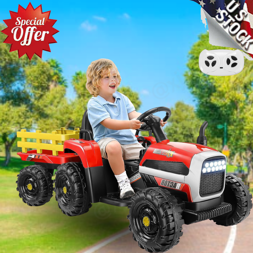 12V Electric Ride-On Tractor with Trailer for Kids by Hikole