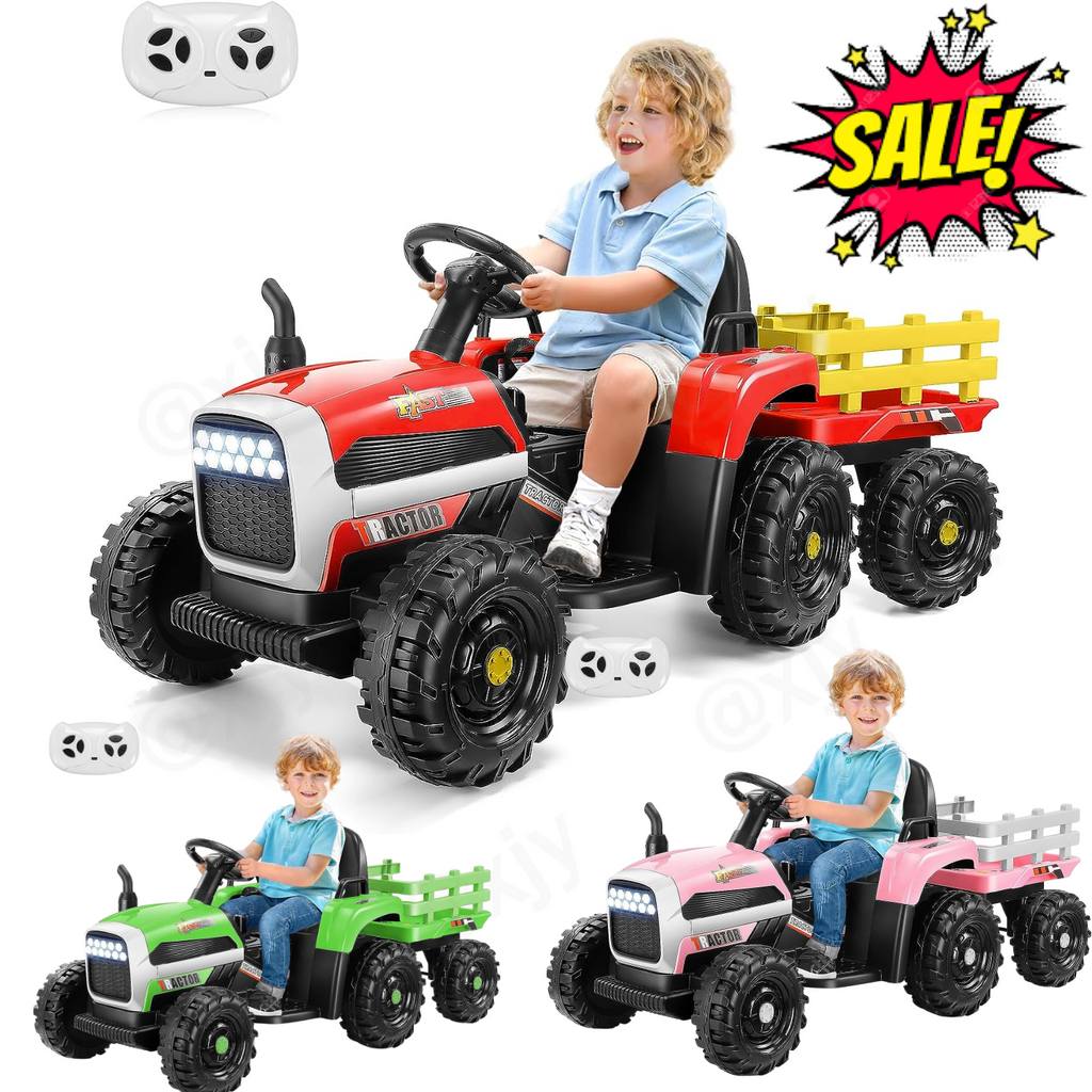 12V Electric Ride-On Tractor with Trailer for Kids by Hikole