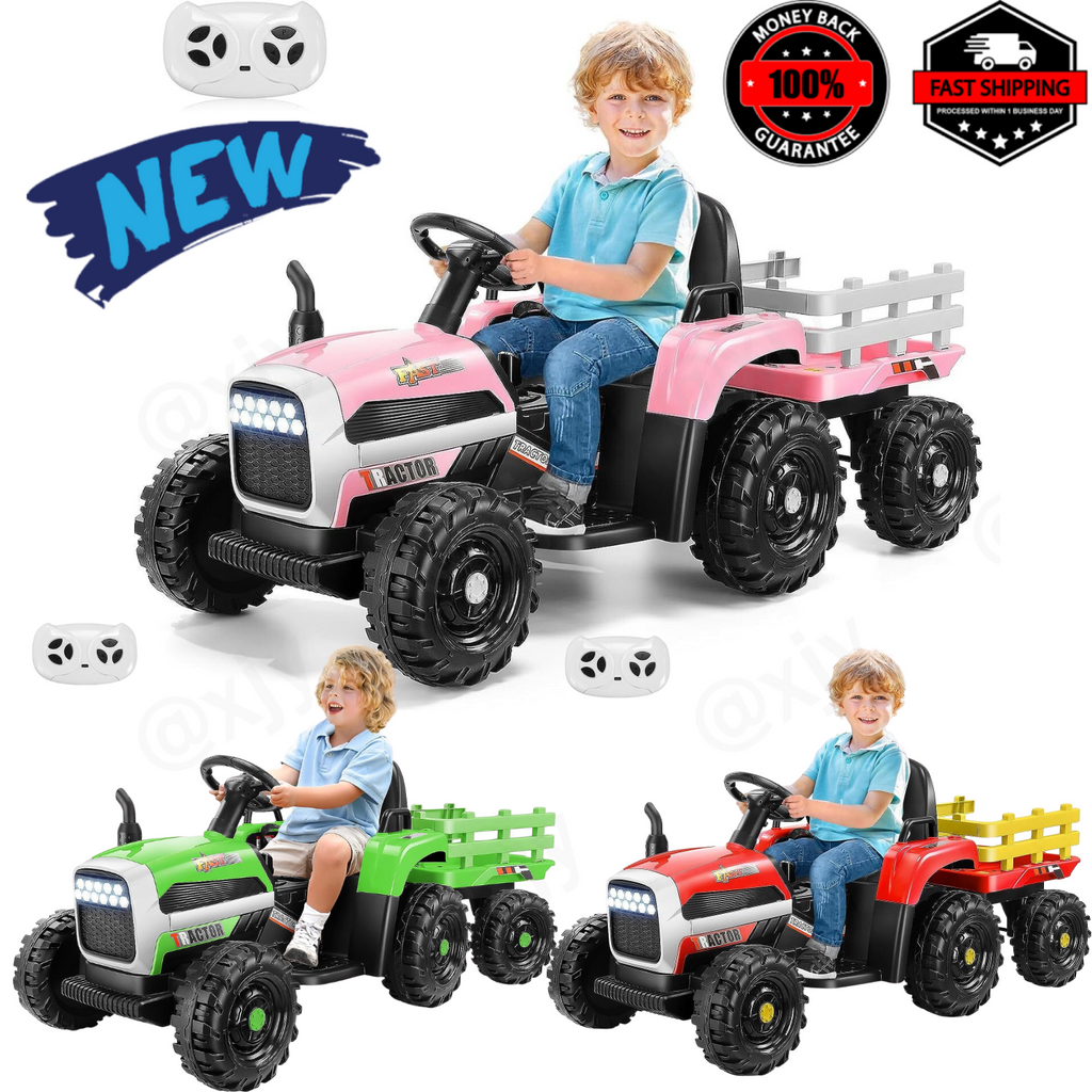 12V Electric Ride-On Tractor with Trailer for Kids by Hikole