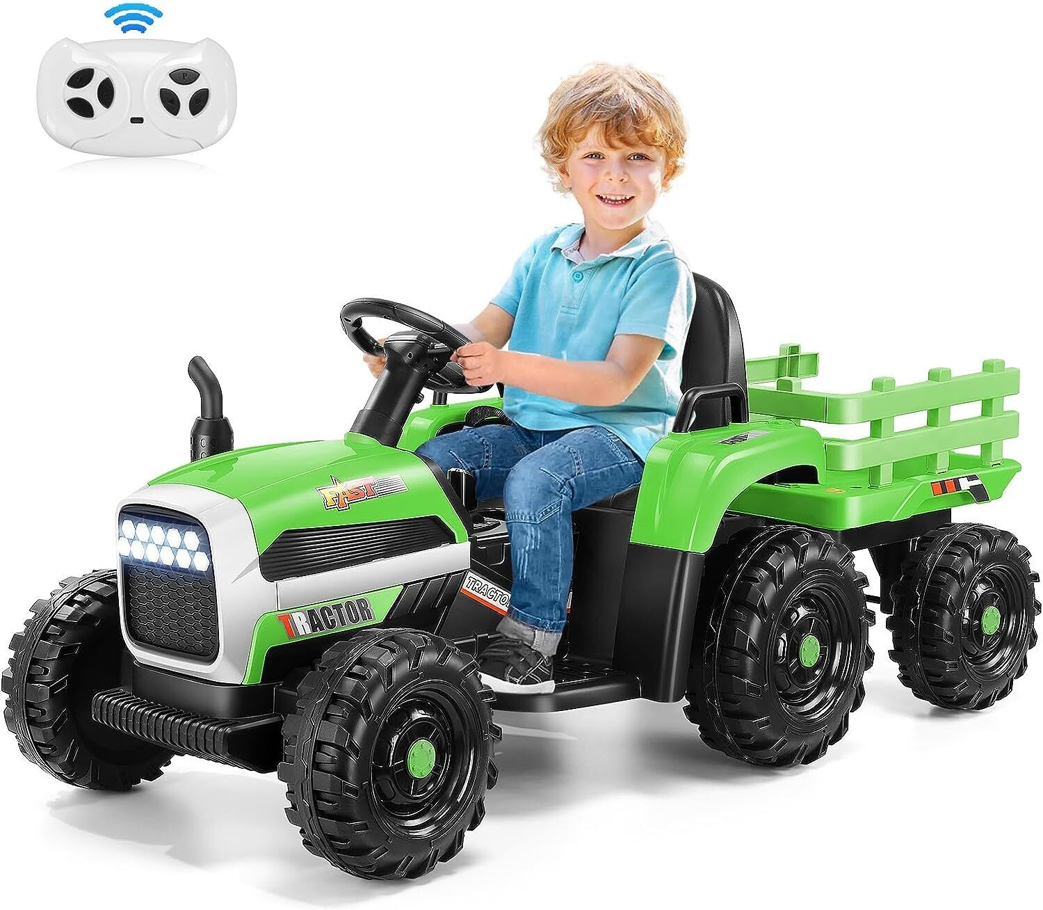 12V Electric Ride-On Tractor with Trailer for Kids by Hikole