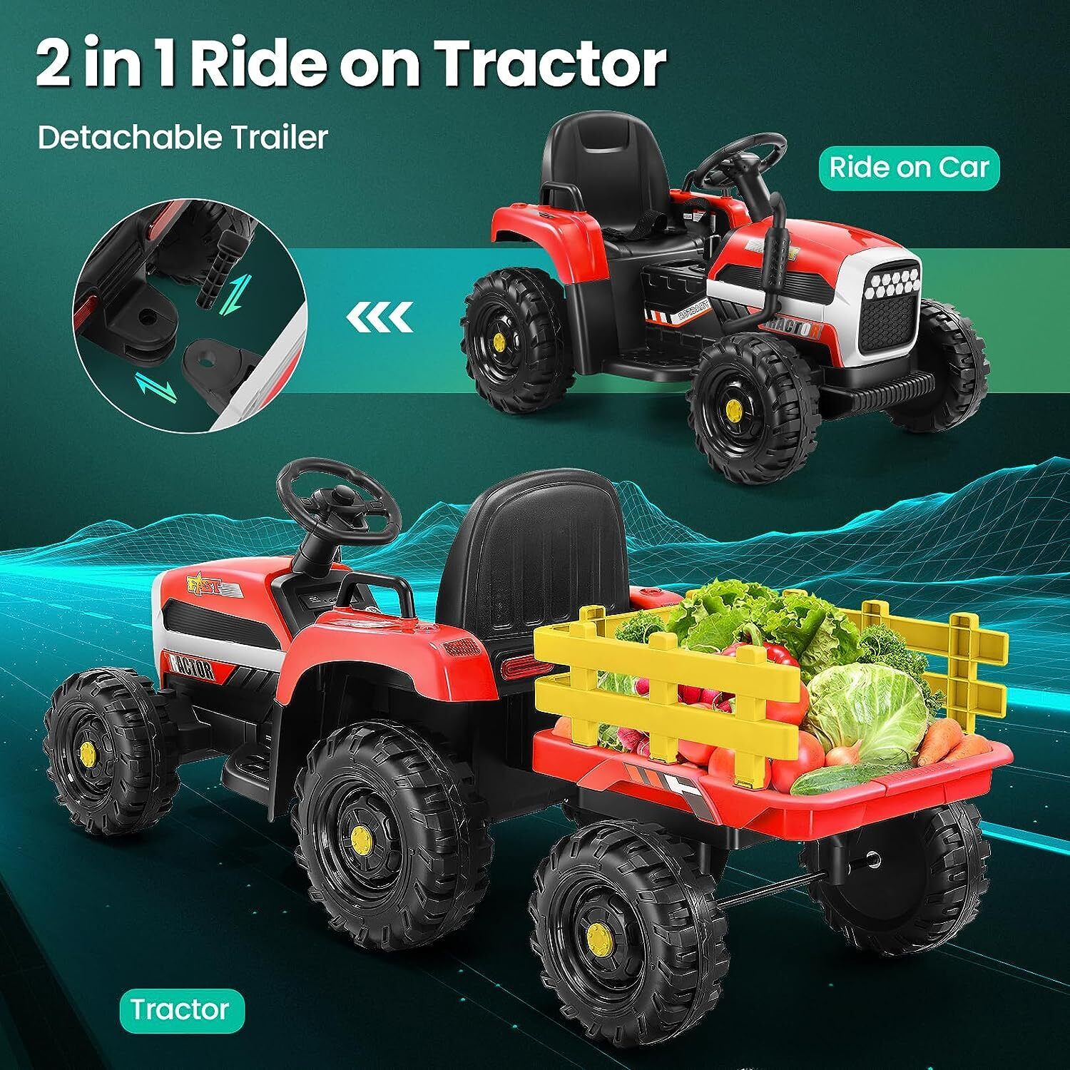 12V Electric Ride-On Tractor with Trailer for Kids by Hikole