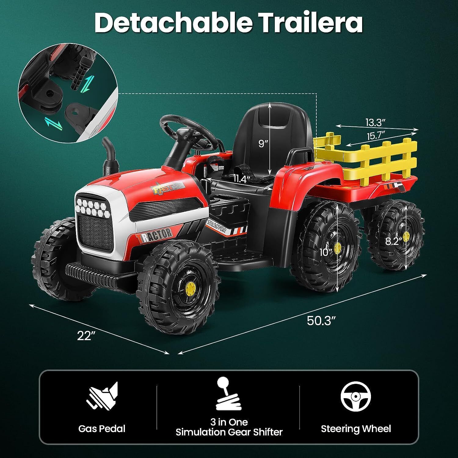 12V Electric Ride-On Tractor with Trailer for Kids by Hikole