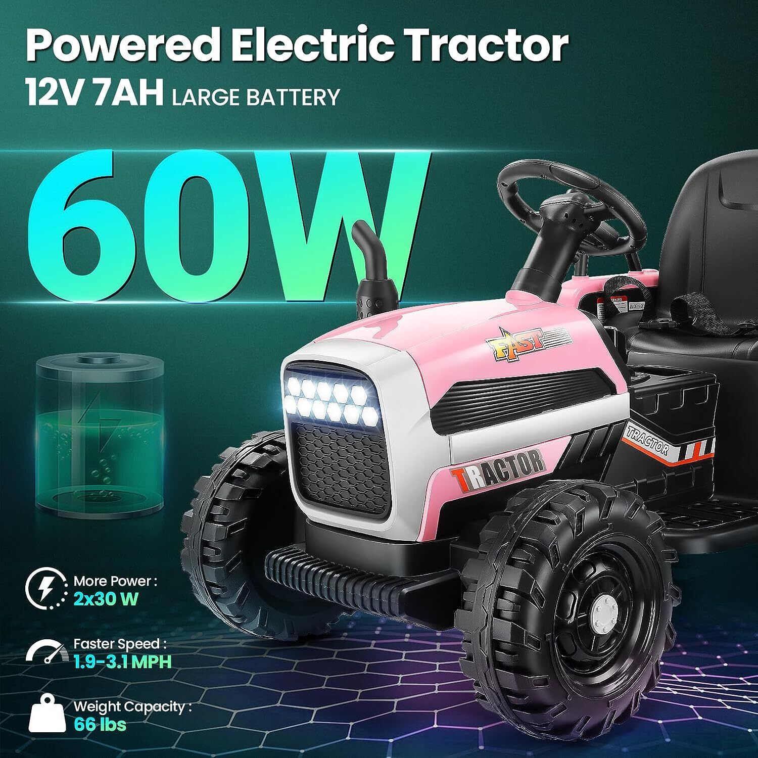 12V Electric Ride-On Tractor with Trailer for Kids by Hikole