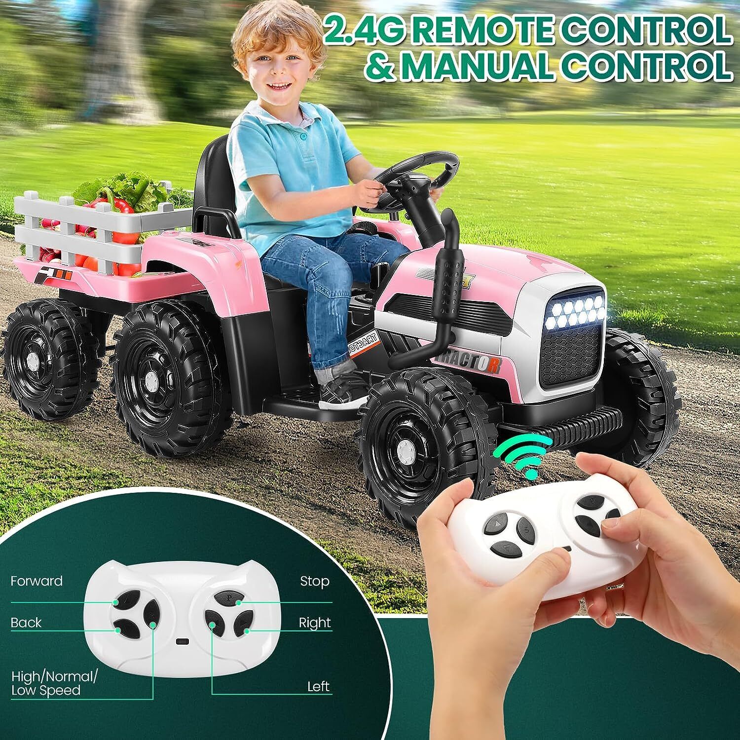 12V Electric Ride-On Tractor with Trailer for Kids by Hikole