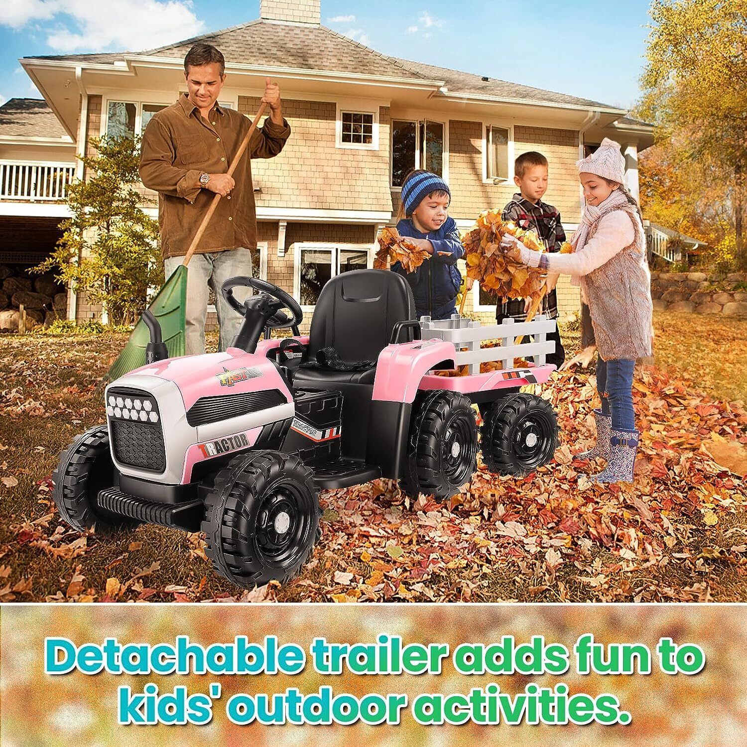 12V Electric Ride-On Tractor with Trailer for Kids by Hikole
