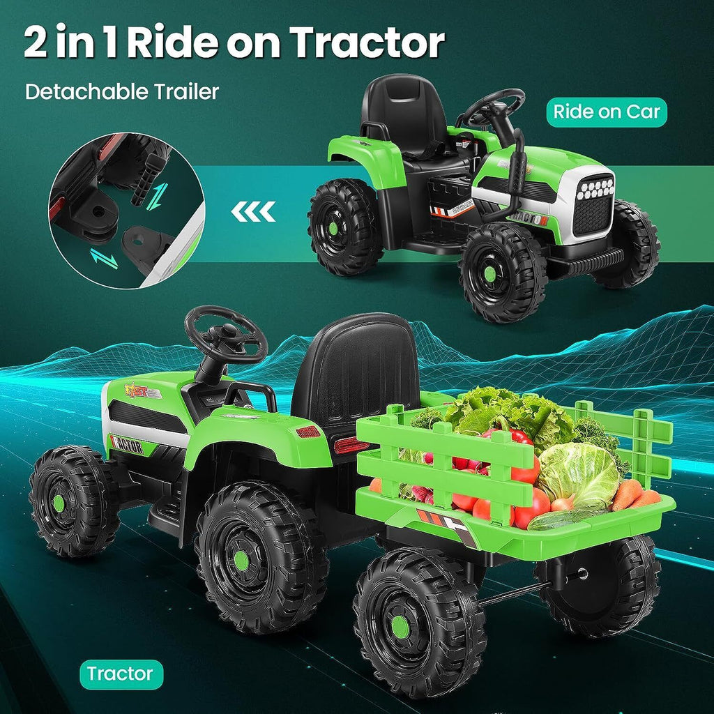 12V Electric Ride-On Tractor with Trailer for Kids by Hikole