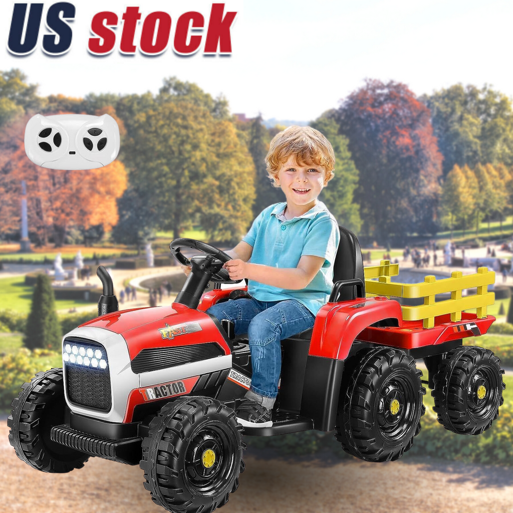 12V Electric Ride-On Tractor for Kids with Remote Control and Trailer Attachment