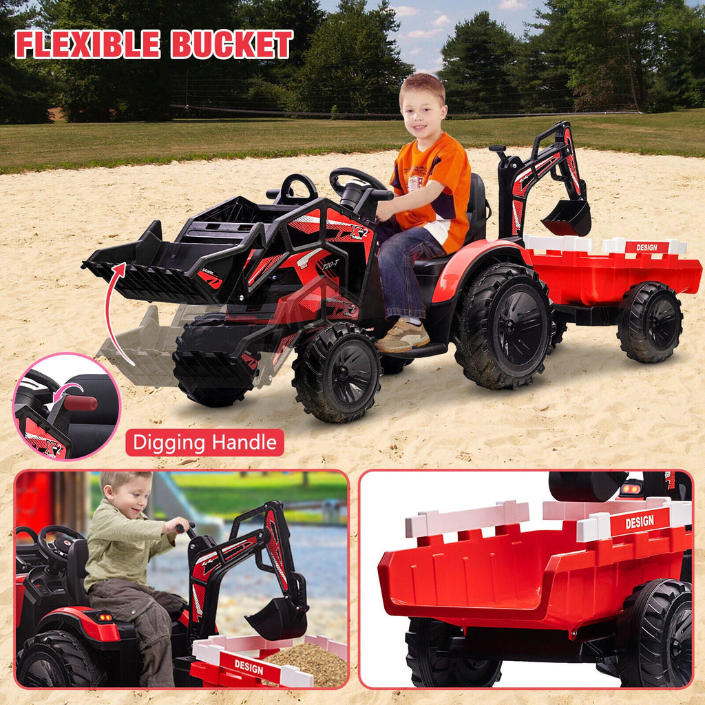 12V Electric Ride On Tractor Toy with Remote Control, Trailer, and LED Light - Perfect Gift for Kids