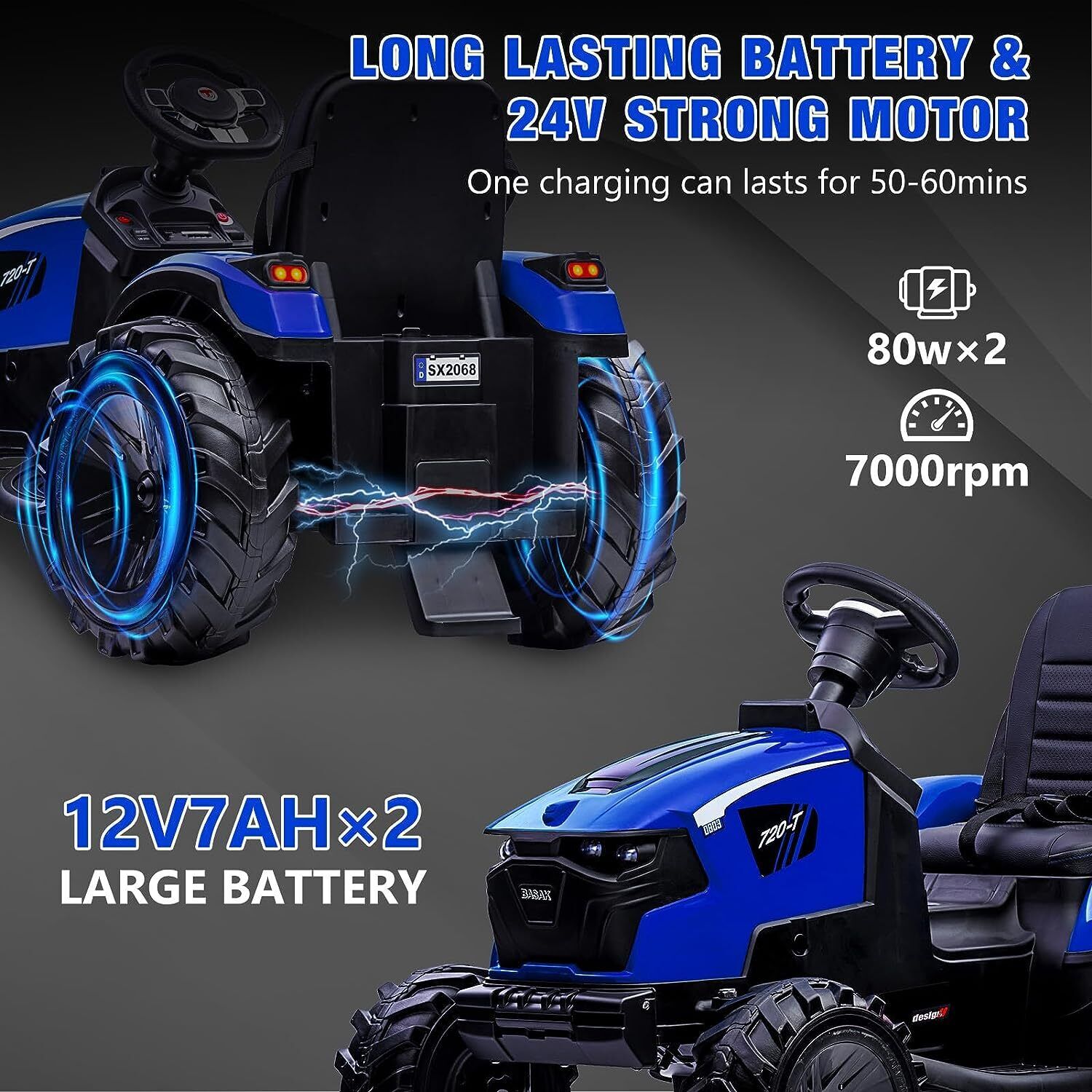 12V Electric Ride On Tractor Toy with Remote Control, Trailer, and LED Light - Perfect Gift for Kids