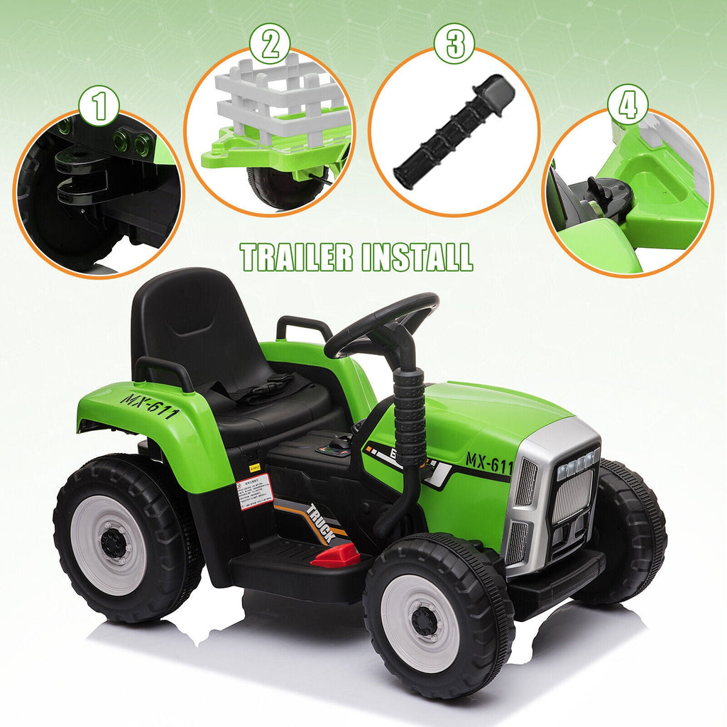 12V Electric Ride-On Tractor with Trailer and Remote Control for Toddlers