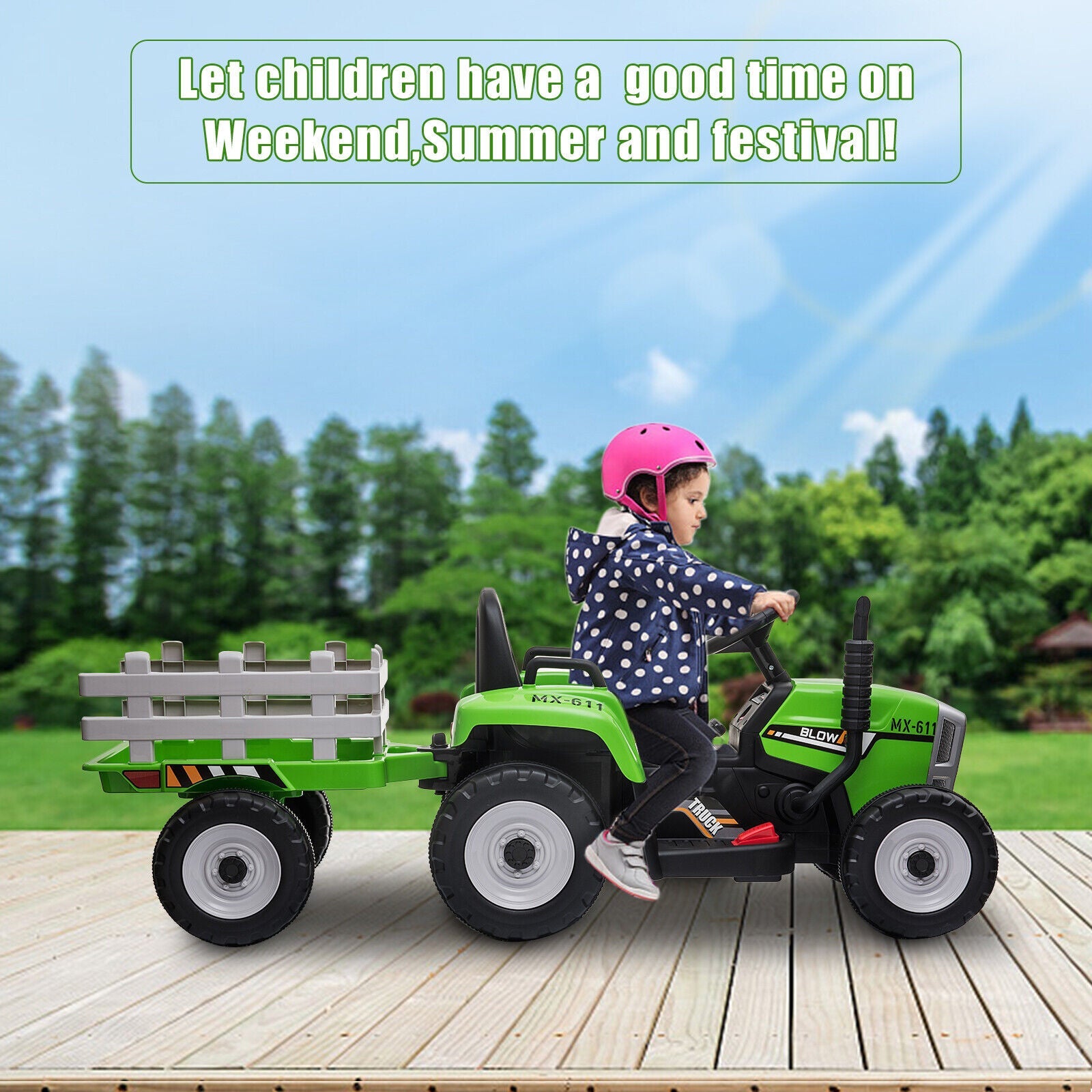 12V Electric Ride-On Tractor with Trailer and Remote Control for Toddlers