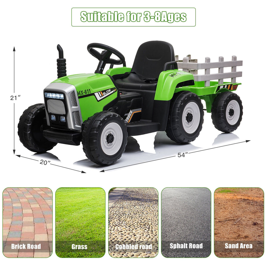 12V Electric Ride-On Tractor with Trailer and Remote Control for Toddlers