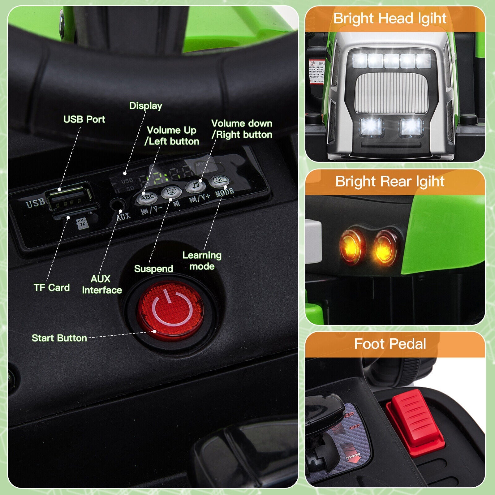 12V Electric Ride-On Tractor with Trailer and Remote Control for Toddlers