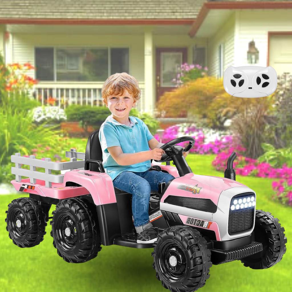 12V Electric Ride-On Tractor with Trailer for Kids, Remote Control Included
