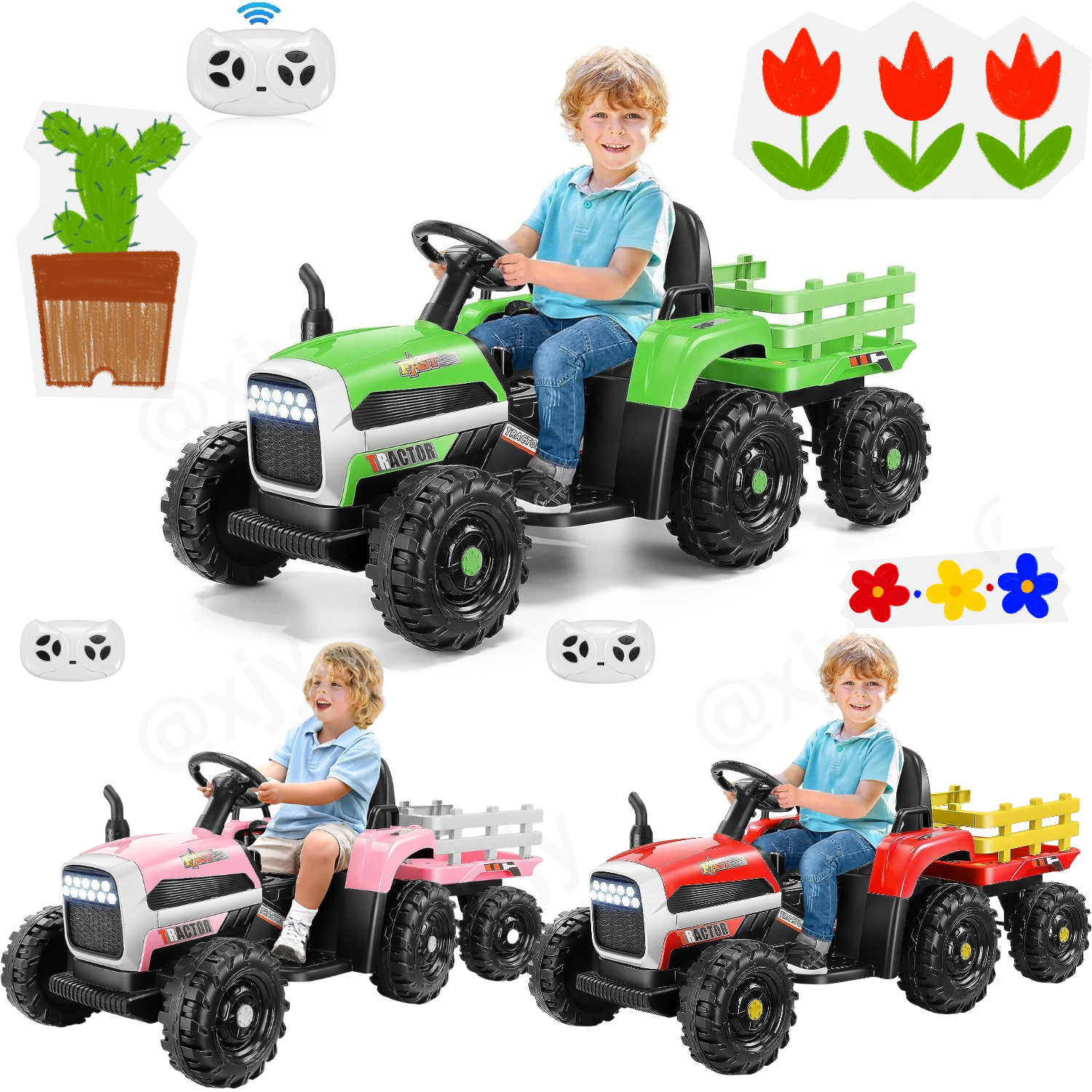 12V Electric Ride-On Tractor with Trailer for Kids, Remote Control Included