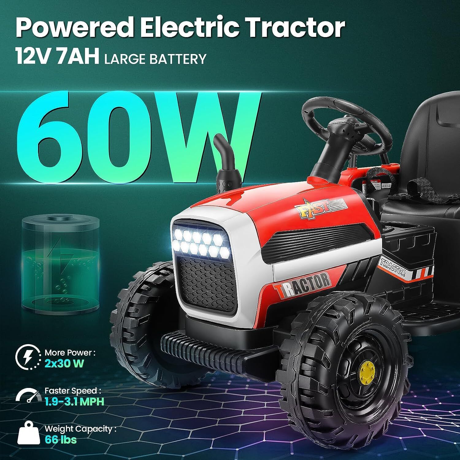 12V Electric Ride-On Tractor with Trailer for Kids, Remote Control Included