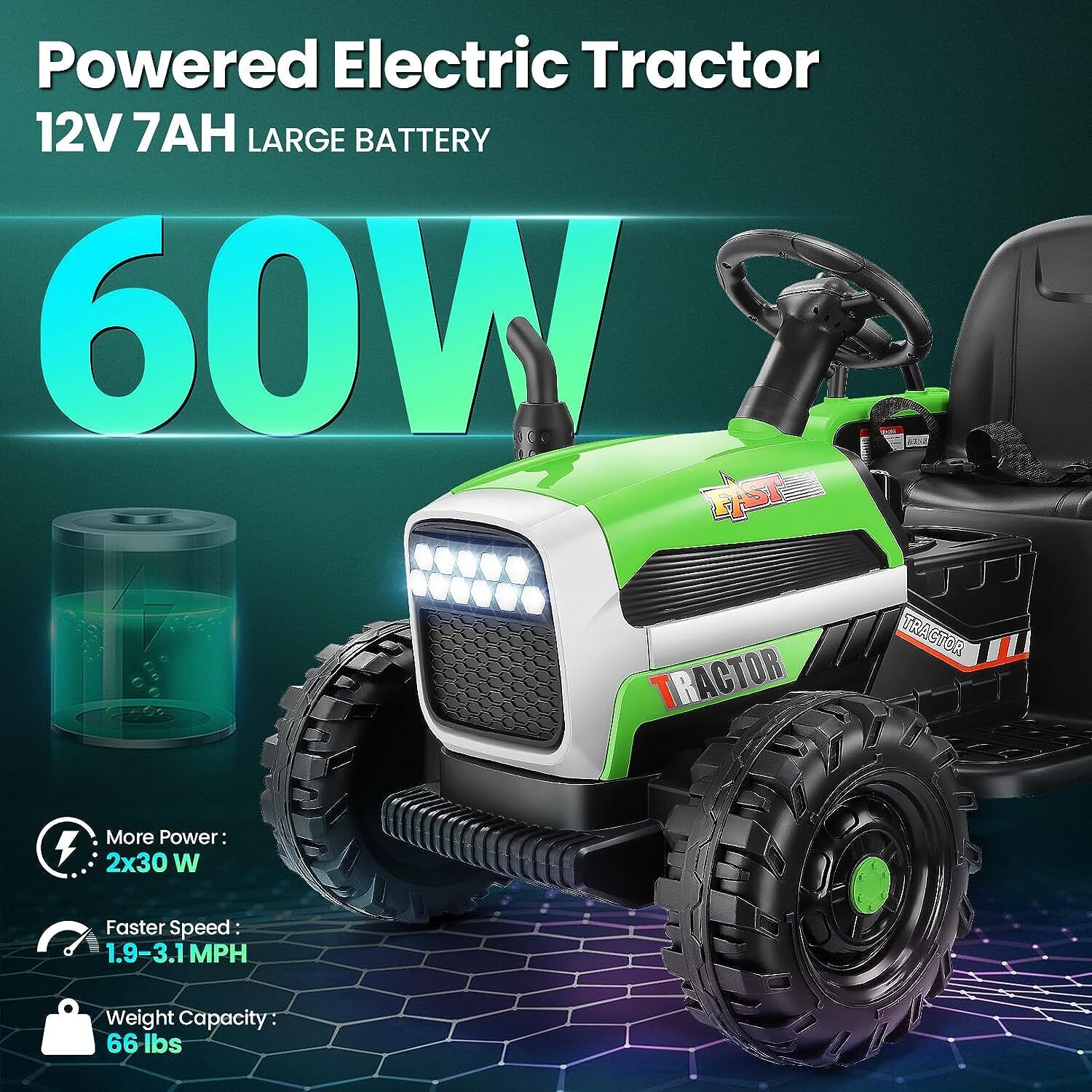12V Electric Ride-On Tractor with Trailer for Kids, Remote Control Included