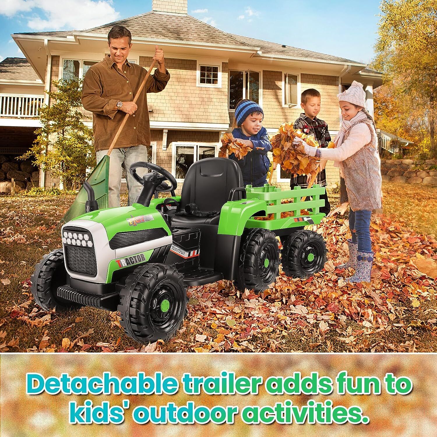 12V Electric Ride-On Tractor with Trailer for Kids, Remote Control Included