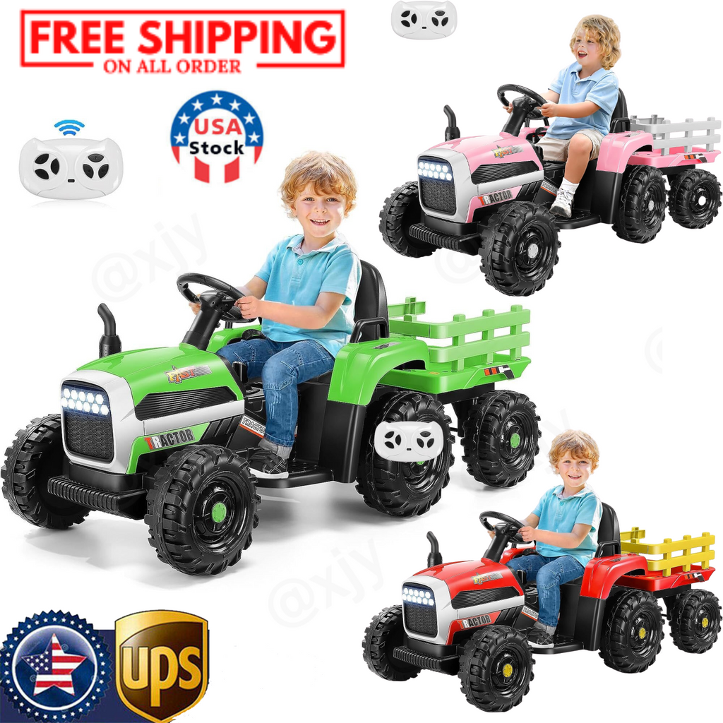 12V Electric Ride-On Tractor for Kids with Trailer and Remote Control
